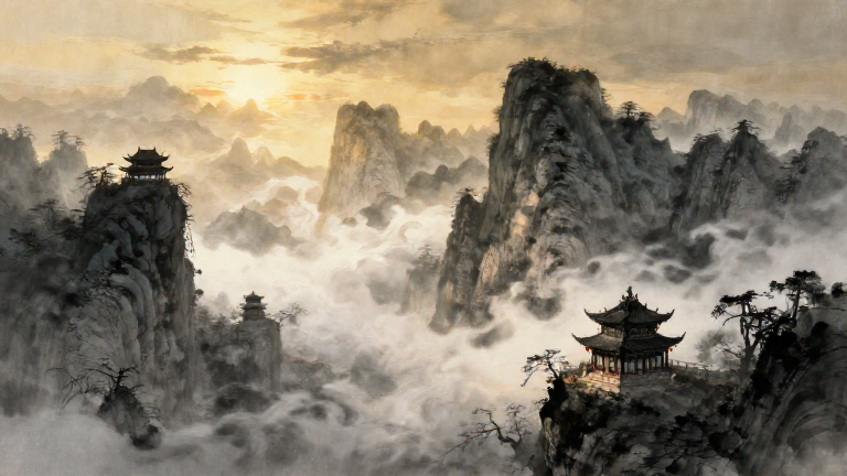 Misty mountains landscape